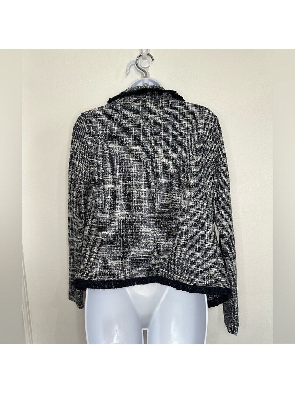 Rachel Zoe Tweed Fringe Jacket Black White Open Front Blazer Boucle Coat, XS - Picture 8 of 8